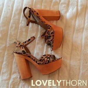 STEVE MADDEN // ltd ed leopard calf hair wooden platform chunky heels rare